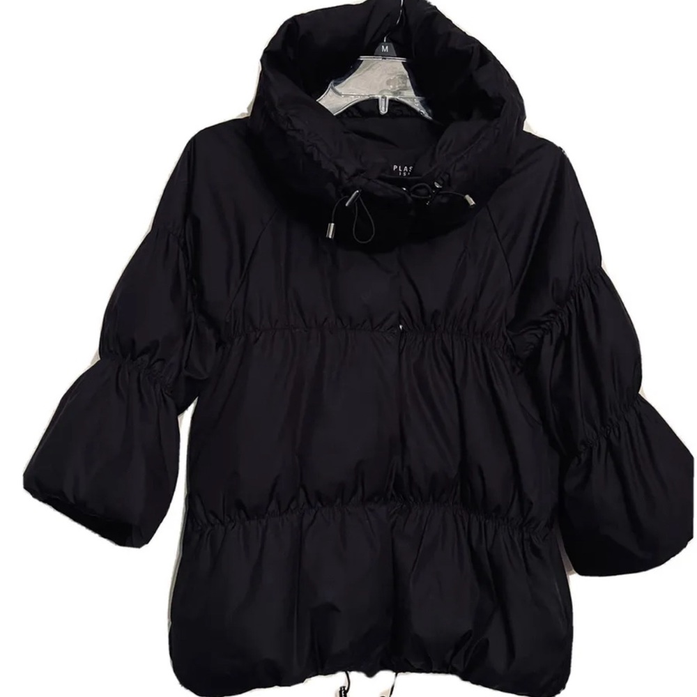 Antropologie Plastic Island Puffer Jacket Coat Black Removable Knit Sleeve Small